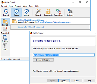 Use Folder Guard to protect folders with passwords