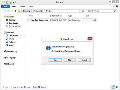 You are prompted to lock the folder when closing the Windows Explorer window
