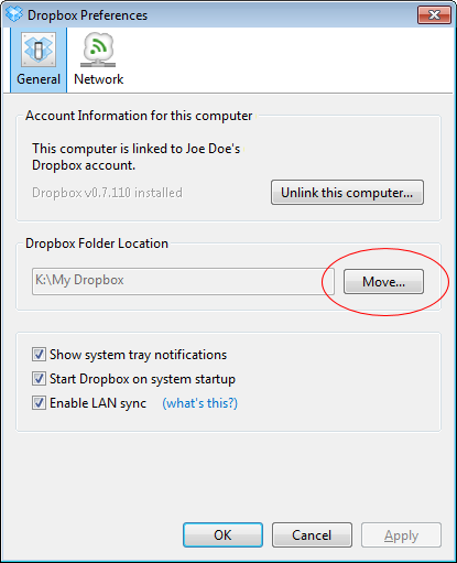 Moving the existing Dropbox folder onto the encrypted drive