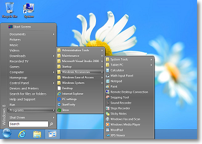 StartFinity Start Menu contains the Programs menu.